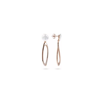 Boucles d'oreilles Bronzallure Maxima en métal doré rose à l'or fin 18 carats et perle