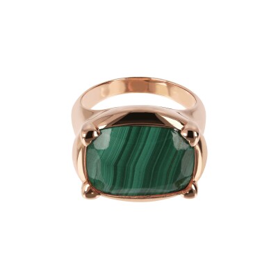 Bague Bronzallure Incanto en métal doré rose à l'or fin 18 carats et malachite, taille 56