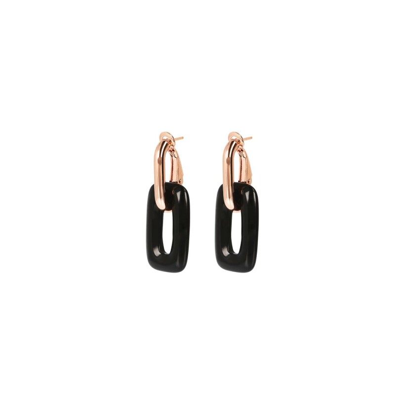 Boucles d'oreilles Bronzallure en métal doré rose à l'or fin 18 carats et onyx