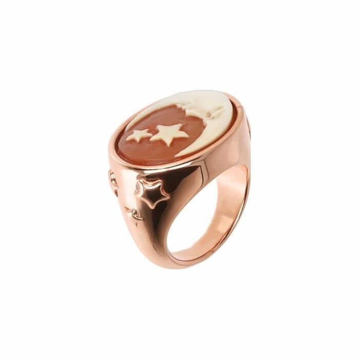 Bague Bronzallure Camée Lune en métal doré rose à l'or fin 18 carats, taille 54