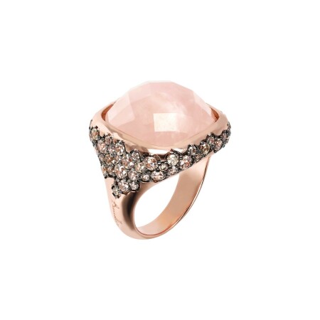 Bague Bronzallure Preziosa en métal doré rose à l'or fin 18 carats et quartz rose, taille 54