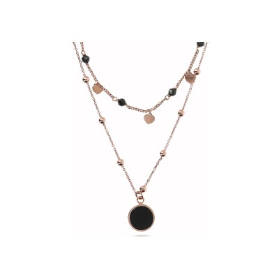 Collier Bronzallure Alba en métal doré rose à l'or fin 18 carats et onyx