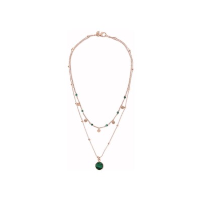 Collier Bronzallure Alba en métal doré rose à l'or fin 18 carats et malachite