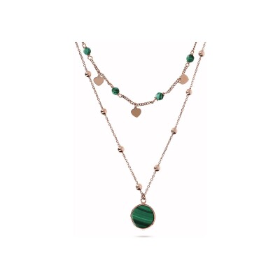 Collier Bronzallure Alba en métal doré rose à l'or fin 18 carats et malachite