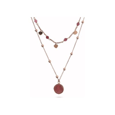 Collier Bronzallure Alba en métal doré rose à l'or fin 18 carats et quartz
