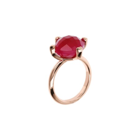 Bague Bronzallure Felicia en métal doré rose à l'or fin 18 carats, agate rouge et quartz, taille 54