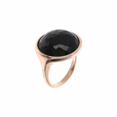 Bague Bronzallure Alba Hard cut en métal doré rose à l'or fin 18 carats et onyx noir, taille 58