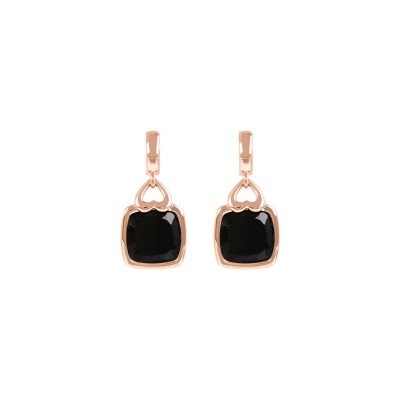 Boucles d'oreilles Bronzallure en métal doré rose à l'or fin 18 carats et onyx