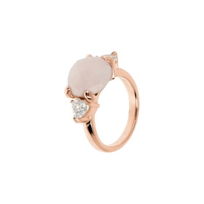 Bague Bronzallure Felicia en métal doré rose à l'or fin 18 carats et quartz rose, taille 54