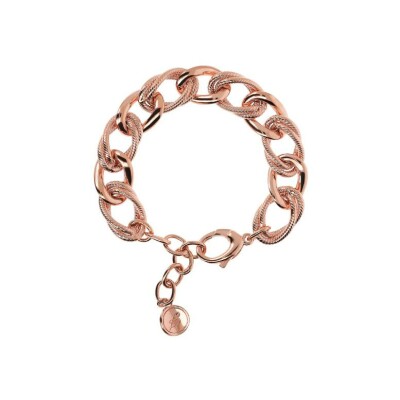 Bracelet gourmette Bronzallure double maille ovale en métal doré rose à l'or fin 18 carats