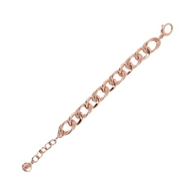 Bracelet gourmette Bronzallure double maille ovale en métal doré rose à l'or fin 18 carats