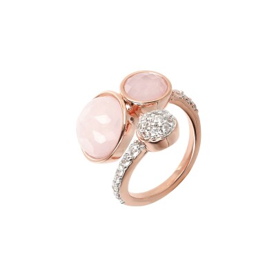 Bague Bronzallure Preziosa en métal doré rose à l'or fin 18 carats et quartz, taille 56
