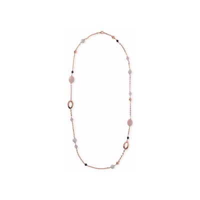 Collier Bronzallure Felicia en métal doré rose à l'or fin 18 carats, quartz, spinelle et agate