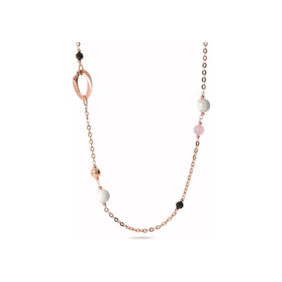 Collier Bronzallure Felicia en métal doré rose à l'or fin 18 carats, quartz, spinelle et agate
