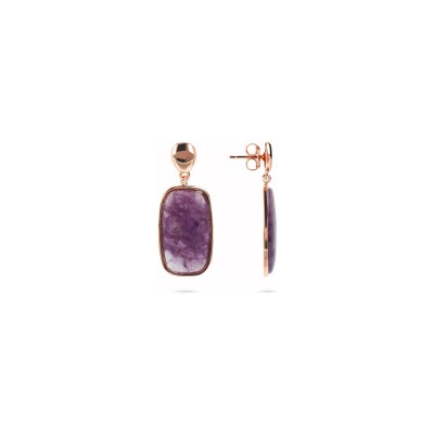 Boucles d'oreilles Bronzallure Alba en métal doré rose à l'or fin 18 carats et améthyste