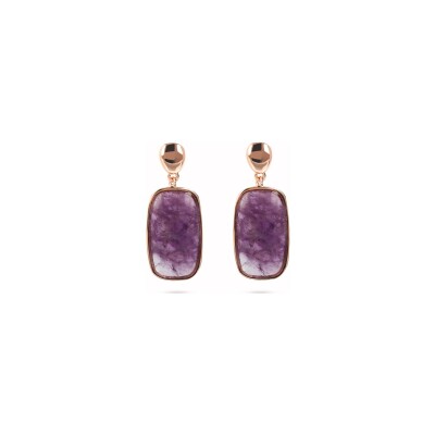 Boucles d'oreilles Bronzallure Alba en métal doré rose à l'or fin 18 carats et améthyste