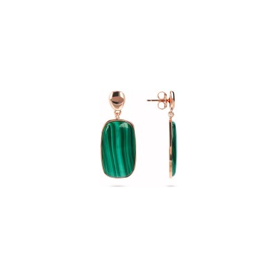 Boucles d'oreilles Bronzallure Alba en métal doré rose à l'or fin 18 carats et malachite