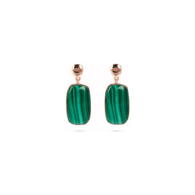 Boucles d'oreilles Bronzallure Alba en métal doré rose à l'or fin 18 carats et malachite