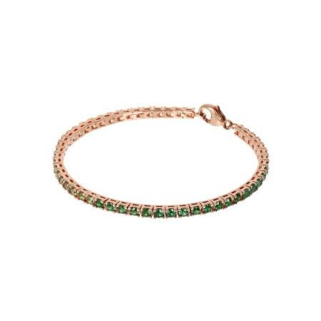 Bracelet Bronzallure effet dégradé en métal doré rose à l'or fin 18 carats et zircons verts