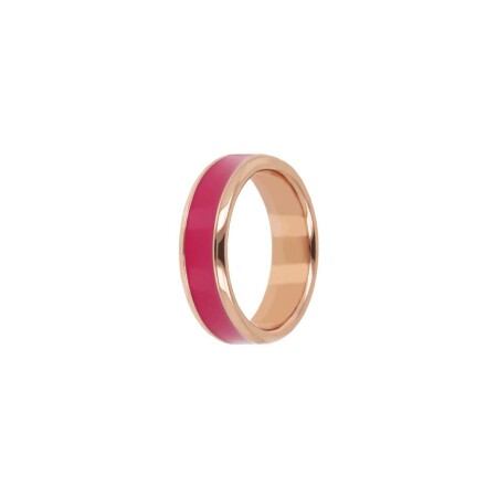 Bague anneau Bronzallure en métal doré rose à l'or fin 18 carats et email fuschia