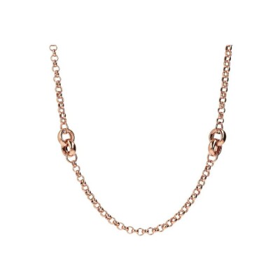 Collier long Bronzallure double anneaux entrelacés en métal doré rose à l'or fin 18 carats