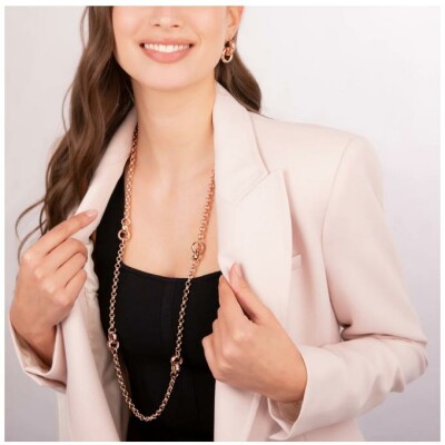 Collier long Bronzallure double anneaux entrelacés en métal doré rose à l'or fin 18 carats