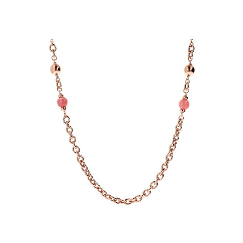 Collier Bronzallure maillons rectangulaires en métal doré rose à l'or fin 18 carats et quartz