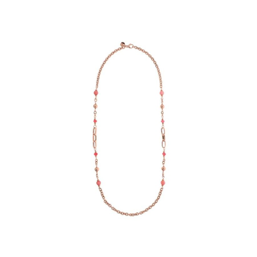 Collier Bronzallure maillons rectangulaires en métal doré rose à l'or fin 18 carats et quartz