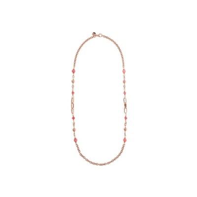 Collier Bronzallure maillons rectangulaires en métal doré rose à l'or fin 18 carats et quartz