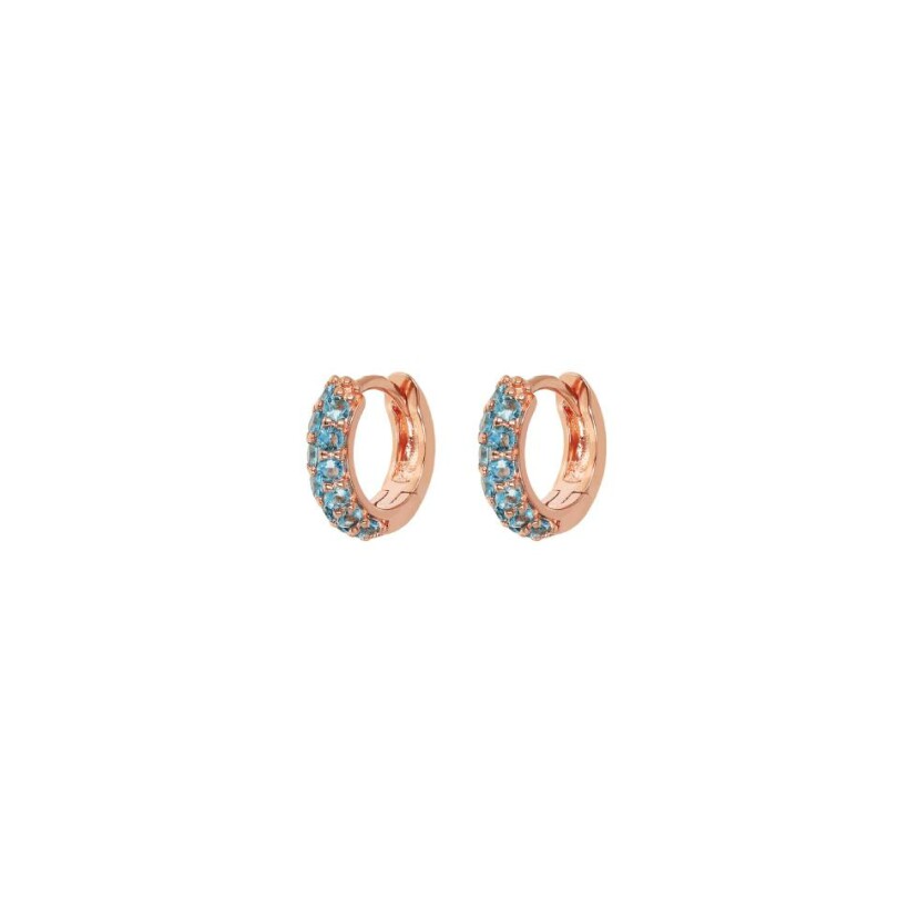 Boucles d'oreilles créoles Bronzallure en plaqué or rose et zircons bleus