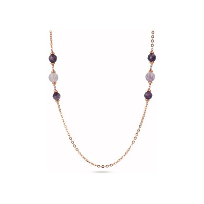 Collier Bronzallure Felicia en métal doré rose à l'or fin 18 carats et améthyste