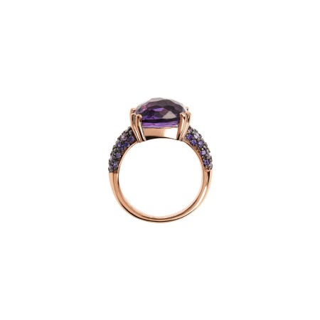 Bague Bronzallure Preziosa en métal doré rose à l'or fin 18 carats et pierres de couleurs, taille 54