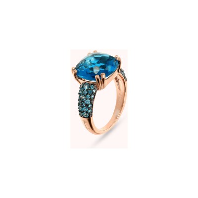 Bague Bronzallure Preziosa en métal doré rose à l'or fin 18 carats et zircon bleu, taille 54