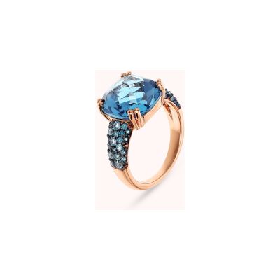 Bague Bronzallure Preziosa en métal doré rose à l'or fin 18 carats et pierres de couleurs, taille 54