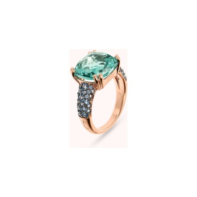 Bague Bronzallure Preziosa en métal doré rose à l'or fin 18 carats et pierres de couleurs, taille 52