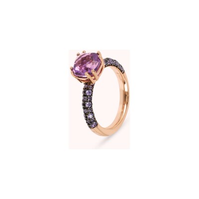 Solitaire Bronzallure Preziosa en métal doré rose à l'or fin 18 carats et pierres de couleurs, taille 52