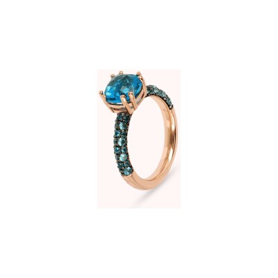 Solitaire Bronzallure Preziosa en métal doré rose à l'or fin 18 carats et zircon bleu, taille 56