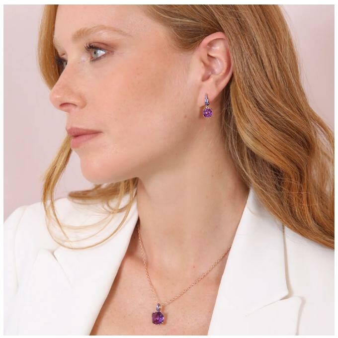 Boucles d'oreilles pendantes Bronzallure en plaqué or rose et pierres naturelles violettes