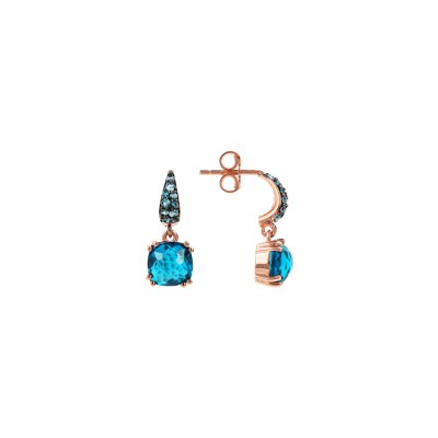 Boucles d'oreilles pendantes Bronzallure en métal doré rose à l'or fin 18 carats et pierres naturelles bleues