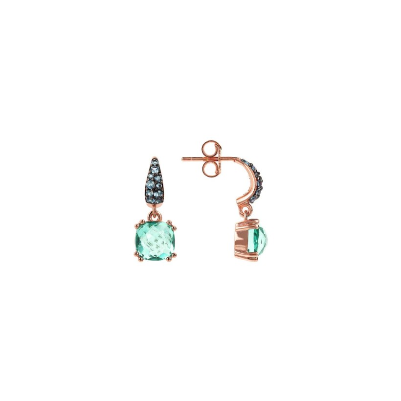 Boucles d'oreilles pendantes Bronzallure en plaqué or rose et pierres naturelles vertes