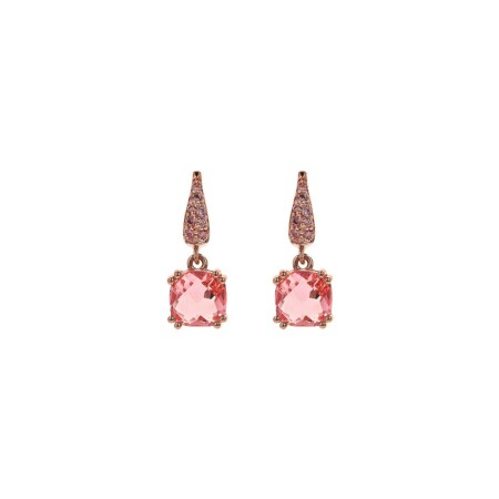 Boucles d'oreilles pendantes Bronzallure en métal doré rose à l'or fin 18 carats et pierres naturelles saumon