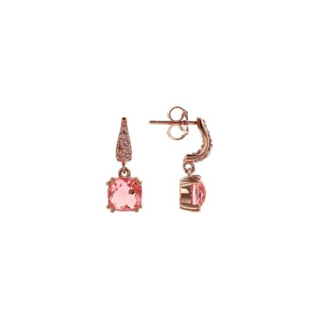 Boucles d'oreilles pendantes Bronzallure en métal doré rose à l'or fin 18 carats et pierres naturelles saumon