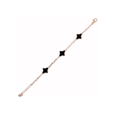 Bracelet Bronzallure Alba en métal doré rose à l'or fin 18 carats et onyx