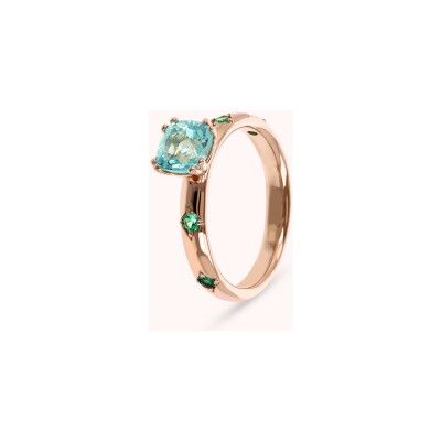 Solitaire Bronzallure Preziosa en métal doré rose à l'or fin 18 carats et pierres de couleurs, taille 54