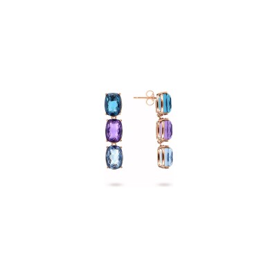 Boucles d'oreilles Bronzallure Felicia en métal doré rose à l'or fin 18 carats et pierres de couleurs