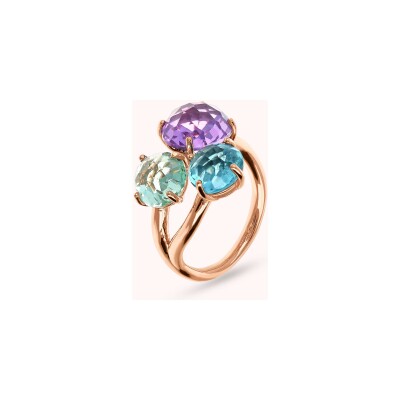 Bague Bronzallure Felicia en métal doré rose à l'or fin 18 carats et pierres de couleurs, taille 54