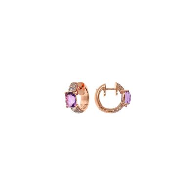 Boucles d'oreilles Bronzallure Preziosa en métal doré rose à l'or fin 18 carats, pierres de couleurs et zircons