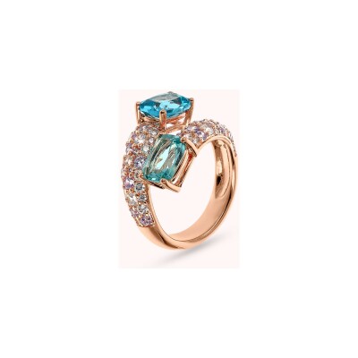 Bague Bronzallure Preziosa en métal doré rose à l'or fin 18 carats, pierres de couleurs et zircon, taille 56