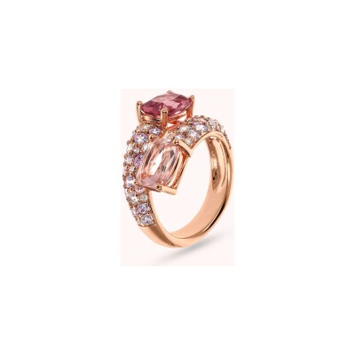 Bague Bronzallure Preziosa en métal doré rose à l'or fin 18 carats, pierres de couleurs et zircon, taille 54