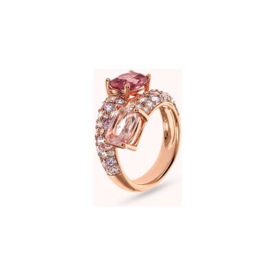 Bague Bronzallure Preziosa en métal doré rose à l'or fin 18 carats, pierres de couleurs et zircon, taille 56